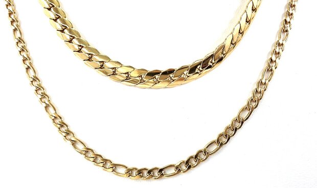 Zweireihige Edelstahlkette &ndash; L&auml;nge 40&ndash;45 cm, Breite 6 cm &ndash; goldfarben