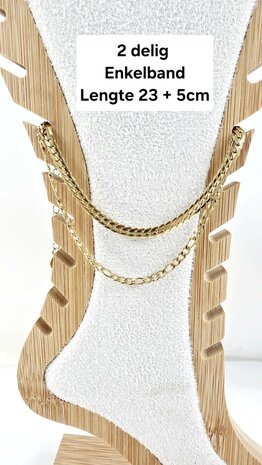 Zweilagiges Edelstahl-Fu&szlig;kettchen &ndash; L&auml;nge 23 x 6 cm &ndash; Goldfarben