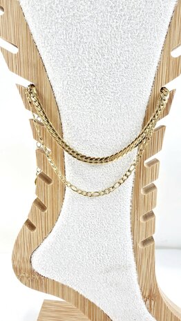 Zweilagiges Edelstahl-Fu&szlig;kettchen &ndash; L&auml;nge 23 x 6 cm &ndash; Goldfarben