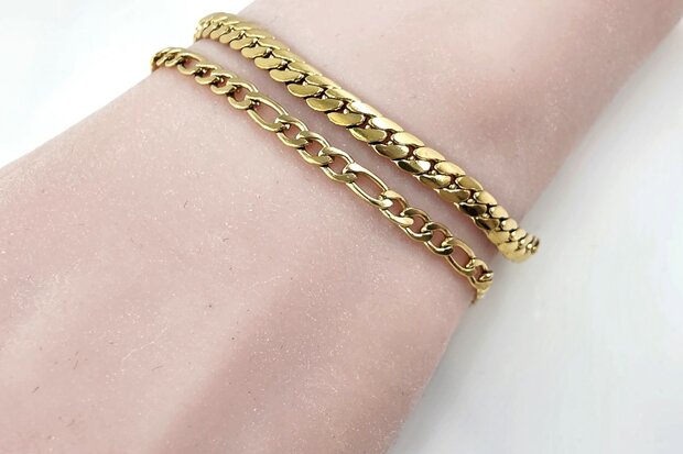 Armband, 2-lagig, Edelstahl &ndash; L&auml;nge 17 oder 19 mit 6 cm Band &ndash; Goldfarben