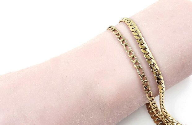 Armband, 2-lagig, Edelstahl &ndash; L&auml;nge 17 oder 19 mit 6 cm Band &ndash; Goldfarben
