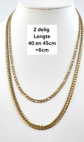 Zweireihige Edelstahlkette &ndash; L&auml;nge 40&ndash;45 cm, Breite 6 cm &ndash; Goldfarben
