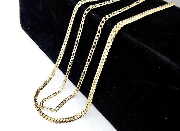 Zweireihige Edelstahlkette &ndash; L&auml;nge 40&ndash;45 cm, Breite 6 cm &ndash; Goldfarben