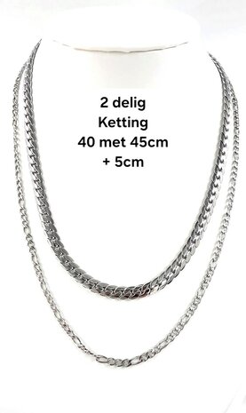 Zweireihige Edelstahlkette &ndash; L&auml;nge 40&ndash;45 cm, Breite 6 cm &ndash; silberfarben