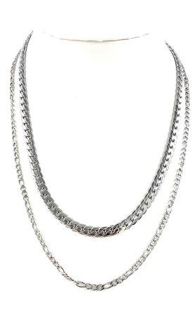 Zweireihige Edelstahlkette &ndash; L&auml;nge 40&ndash;45 cm, Breite 6 cm &ndash; silberfarben