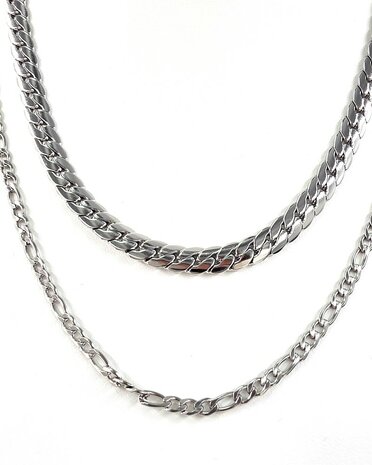 Zweireihige Edelstahlkette &ndash; L&auml;nge 40&ndash;45 cm, Breite 6 cm &ndash; silberfarben