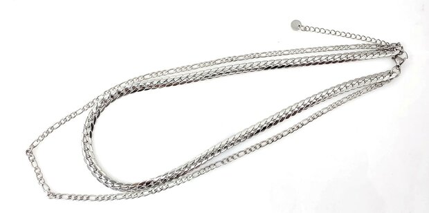Zweireihige Edelstahlkette &ndash; L&auml;nge 40&ndash;45 cm, Breite 6 cm &ndash; silberfarben
