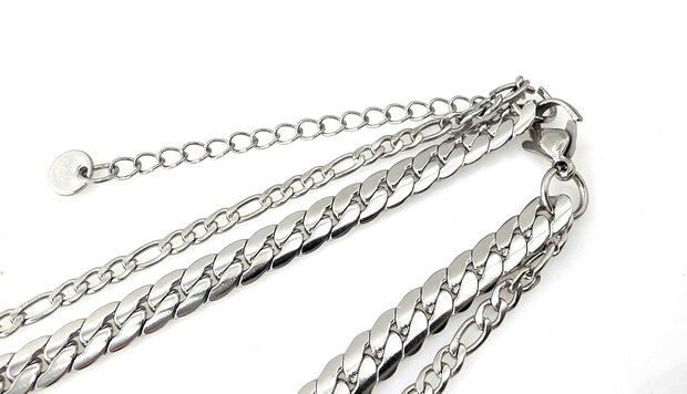 Zweireihige Edelstahlkette &ndash; L&auml;nge 40&ndash;45 cm, Breite 6 cm &ndash; silberfarben