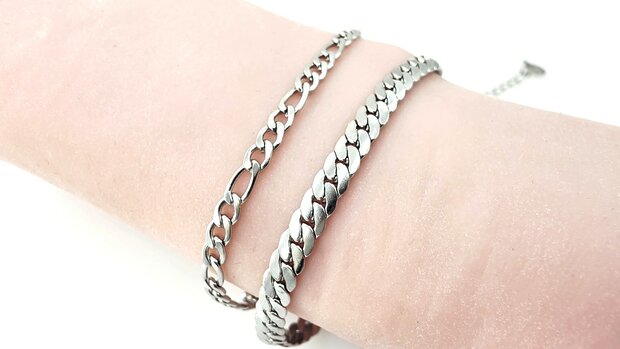 Armband, 2-lagig, Edelstahl &ndash; L&auml;nge 17 oder 19 mit 6 cm Band &ndash; silberfarben