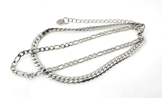 Armband, 2-lagig, Edelstahl &ndash; L&auml;nge 17 oder 19 mit 6 cm Band &ndash; silberfarben