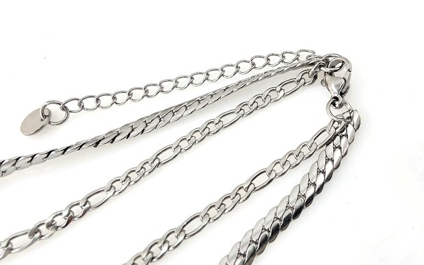 Armband, 2-lagig, Edelstahl &ndash; L&auml;nge 17 oder 19 mit 6 cm Band &ndash; silberfarben