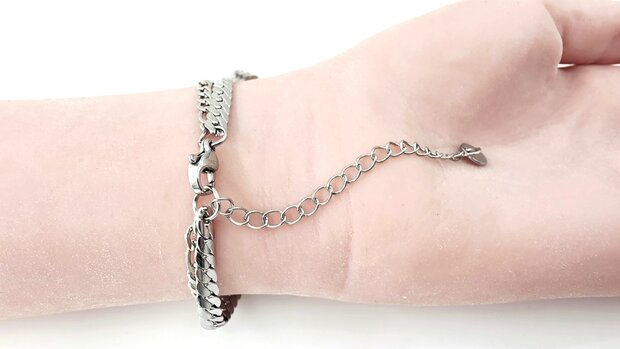 Armband, 2-lagig, Edelstahl &ndash; L&auml;nge 17 oder 19 mit 6 cm Band &ndash; silberfarben