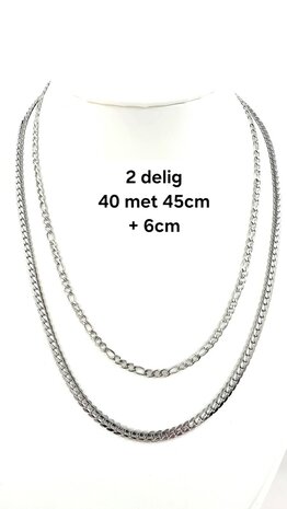 Zweireihige Edelstahlkette &ndash; L&auml;nge 40&ndash;45 cm, Breite 6 cm &ndash; silberfarben