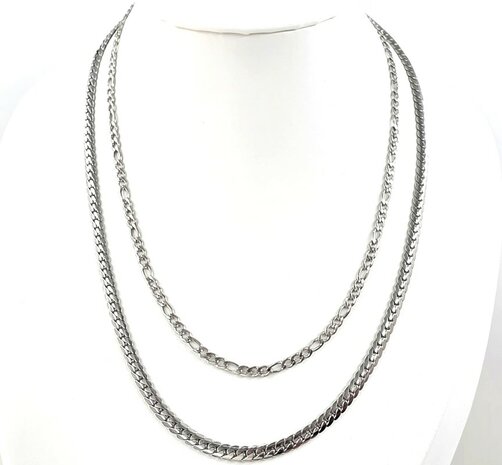 Zweireihige Edelstahlkette &ndash; L&auml;nge 40&ndash;45 cm, Breite 6 cm &ndash; silberfarben