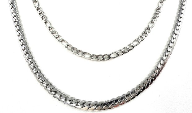 Zweireihige Edelstahlkette &ndash; L&auml;nge 40&ndash;45 cm, Breite 6 cm &ndash; silberfarben