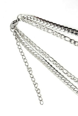Zweireihige Edelstahlkette &ndash; L&auml;nge 40&ndash;45 cm, Breite 6 cm &ndash; silberfarben