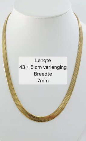 Flache Choker-Halskette aus Edelstahl, goldfarben, L 43 + 5 cm, B 6 mm