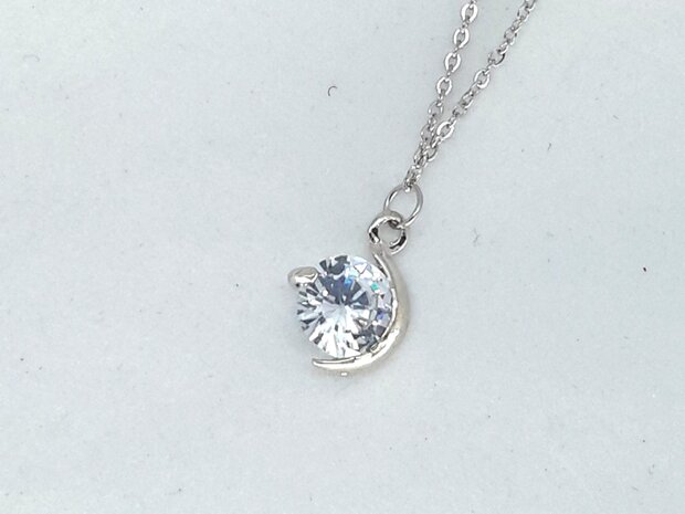 Gliederkette, rund halbe offen, Zirkonia, Edelstahl