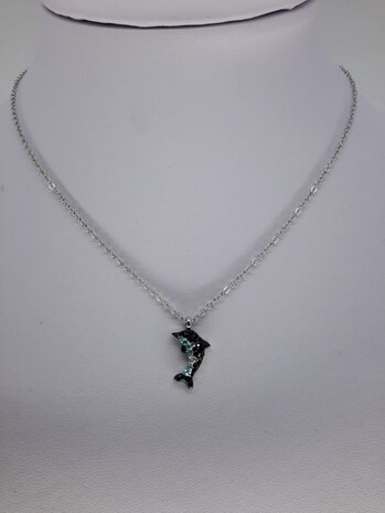 Gliederkette, Dolphin, schwarz blau weiss strass,, Edelstahl