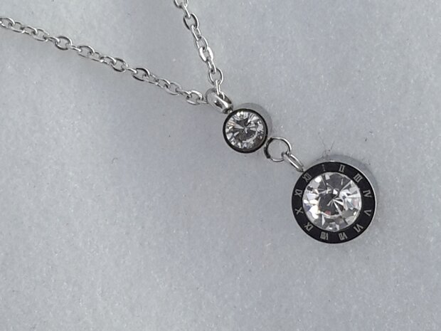 Gliederkette, runde anh&auml;nger, Zirkonia, Edelstahl
