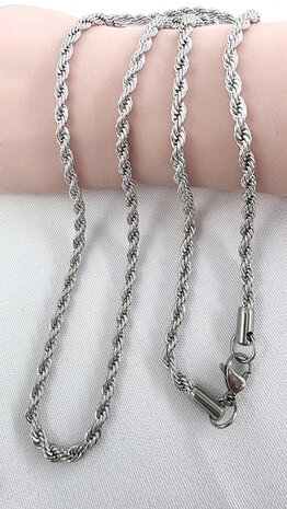 Edelstahl silberfarben Kordelkette gedreht L 50 cm x T 4 mm