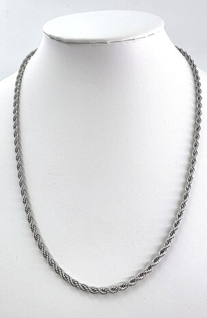 Edelstahl-Set. Silberfarbene gedrehte Halskette mit Armband