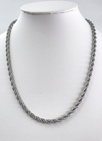 Edelstahl. Silberfarbene gedrehte Kette, 45 cm
