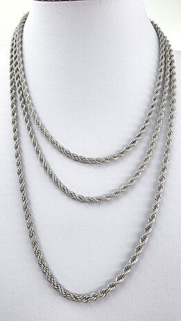 Edelstahl silberfarben Kordelkette gedreht L 60 cm x T 4 mm