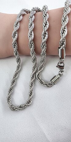 Halsketting Heren rvs Rope/gevlochten/Gedraaide motief L 60cm * Br 5mm 