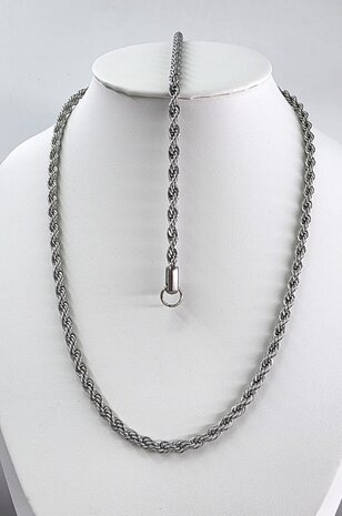 RVS Set Zilverkleurige twisted ketting met armband