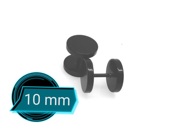 Zwarte Studs-oorbellen-&Oslash; 10 -12 mm cool-gitzwarte coating -cool-als fake plugs.