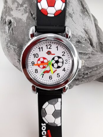KinderHorloge | 3D Voetbal zwart | Siliconen