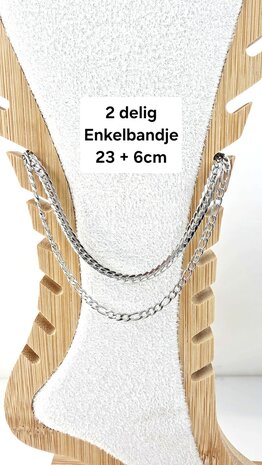 Zweilagiges Edelstahl-Fu&szlig;kettchen L 23 + 6 cm Silberfarben