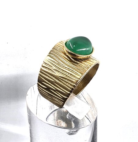 Edelstahlring mit Achat-Edelstein, gr&uuml;n-goldfarben, verstellbar