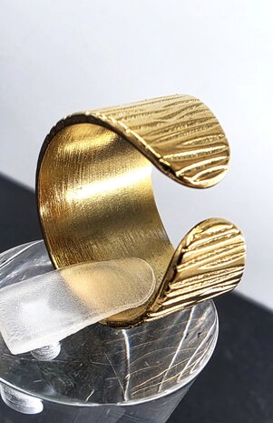 Edelstahlring mit Achat-Edelstein, gr&uuml;n-goldfarben, verstellbar