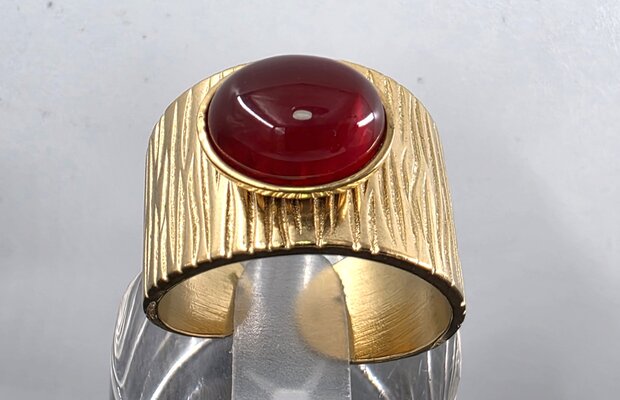 Ring aus Edelstahl mit Achat-Edelstein, rotgoldfarben, verstellbar