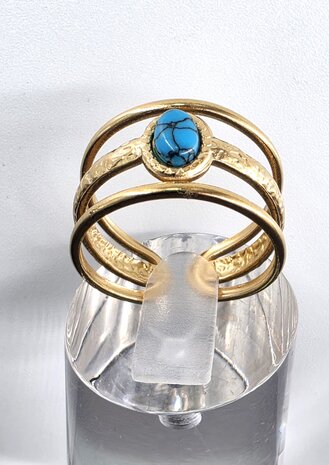 Edelstahlring mit t&uuml;rkisfarbenem, goldfarbenem Edelstein