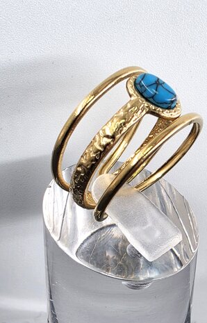 Edelstahlring mit t&uuml;rkisfarbenem, goldfarbenem Edelstein