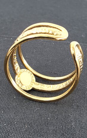 Edelstahlring mit t&uuml;rkisfarbenem, goldfarbenem Edelstein