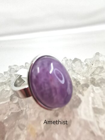 Amethystring Edelstahl silberfarben, oval,