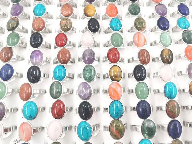 Amethystring Edelstahl silberfarben, oval,