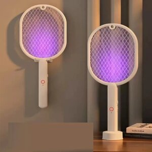 weisse Elektrische Fliegenklatsche/-fänger, UV-LED-Lampe, stehend, handgehalten und hangend, usb