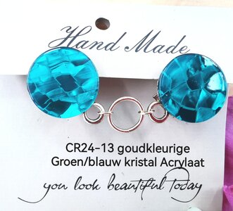 Clips, met Parelmoer groen/blauw Crystal Acrylaat en midden een ring in kleur goud. 