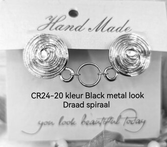 Clips, met draad spiraal en midden een ring in kleur black metal look