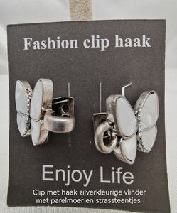 Vestsluiting, clip met haakje, Elegante - parelmoer vlinder